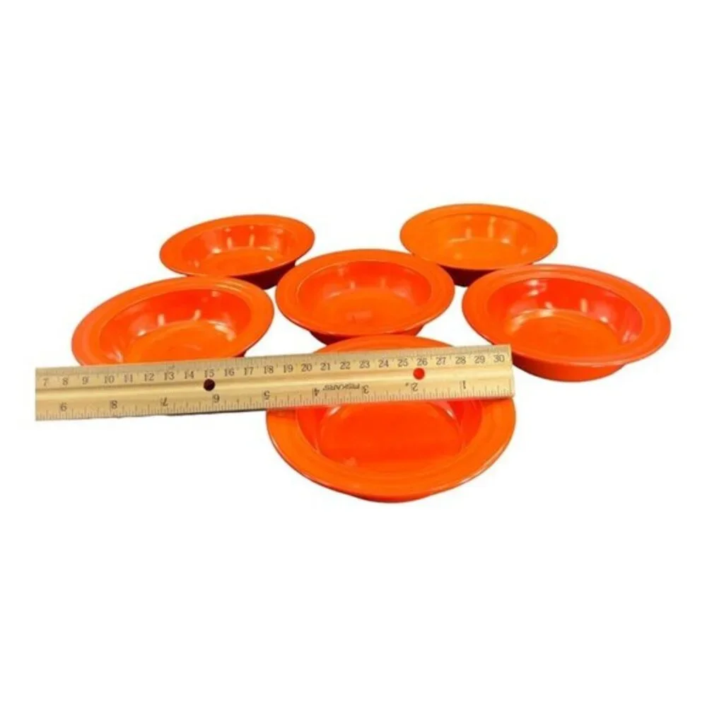1960s Red Glass Dish Bowl Set 6 Kitchenware Painted Bowls Dishes Unmarked VTG‎
